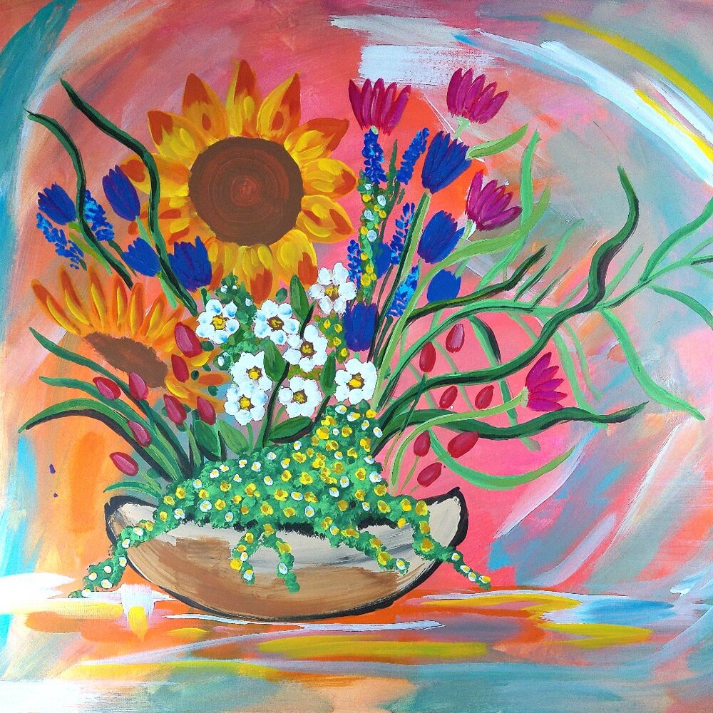 Titled " Flower Bowl" Original Painting by Artist Rachael Potter